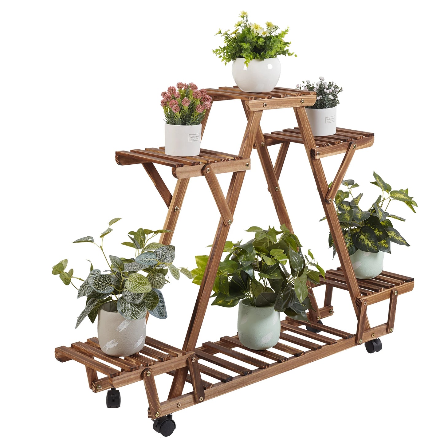 Triangular Plant Shelf 6 Potted Carbonized Wood Flower Plant Holder