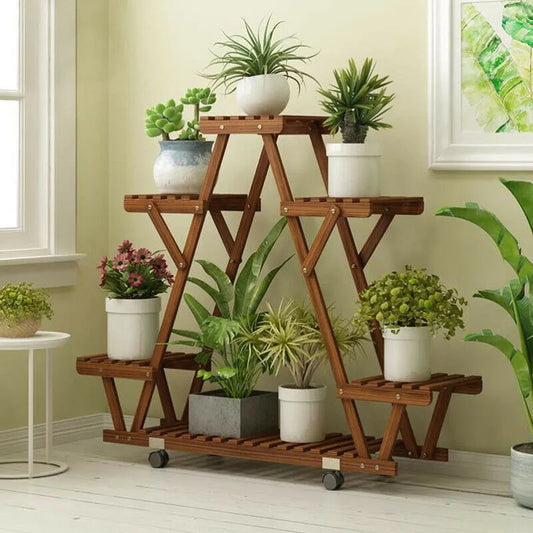 Triangular Plant Shelf 6 Potted Carbonized Wood Flower Plant Holder