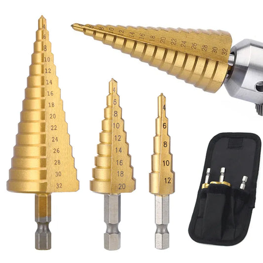 Drill Bit High Speed Titanium Coated Step Steel Metal Wood Hole Cutter Cone Drilling Tool