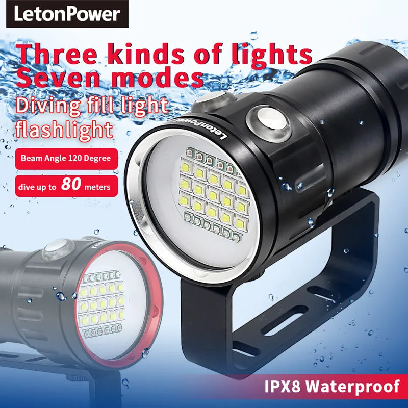 Professional Underwater Diving Photography Light 20000Lumens Flashlight