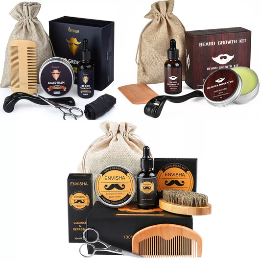 Beard Growth Kit For Men Enhancer beard Essential Oil Moisturizing Wax Growth Roller Care