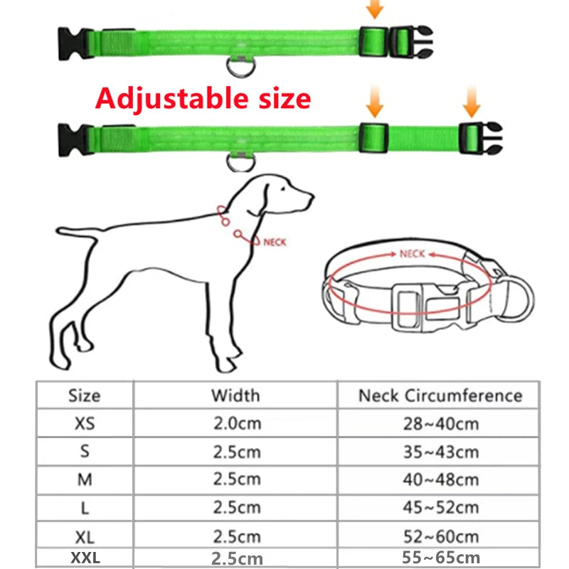 LED Glowing Dog Collar Adj Flashing Rechargeable Collar Night