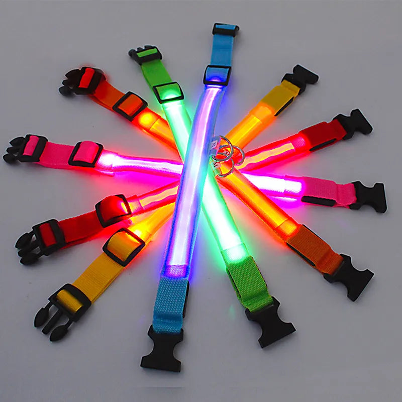 LED Glowing Dog Collar Adj Flashing Rechargeable Collar Night