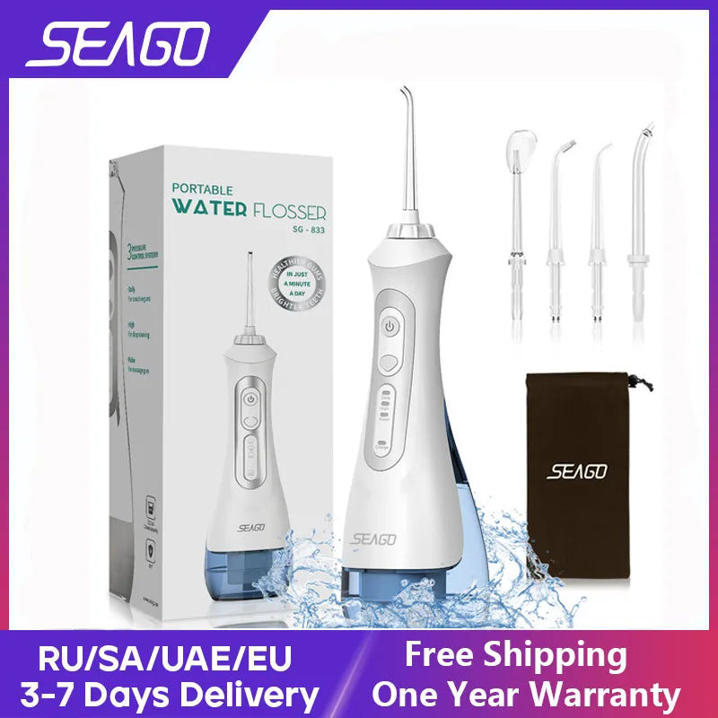 SEAGO New Oral Dental Irrigator Portable Water Flosser USB Rechargeable 200ML Cleaning Teeth