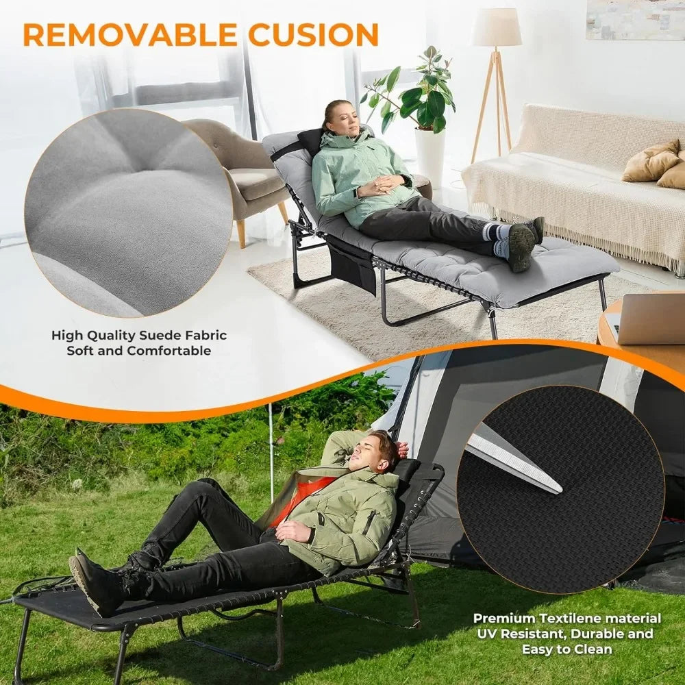 Heavy Duty Portable Camping Recliner With Pillow Chair Supports 330lbs