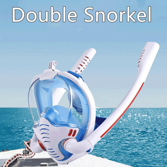 Diving Mask Scuba Double Snorkel Tube Full Face Adult Snorkeling Mask Kid Swimming