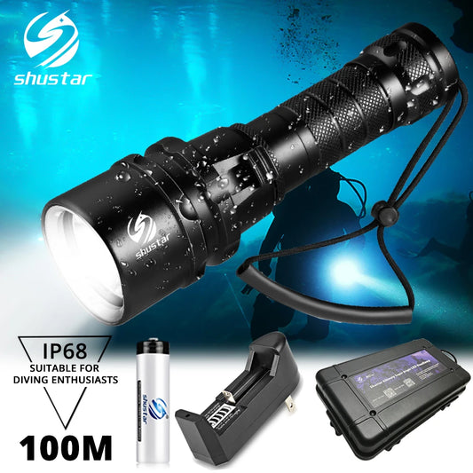 IP68 Professional diving light Powered by 18650 battery With hand rope