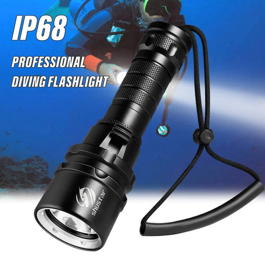 High Power Diving Flashlight Waterproof Professional Diving Light 18650 Battery With Hand Rope