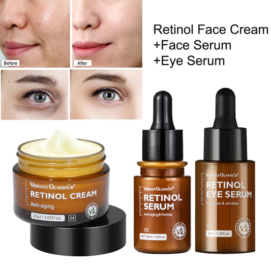 Retinol Face Cream Facial Serum Eye Bag Set Anti-Aging Remove Wrinkle Moisturizing Skin Lightening