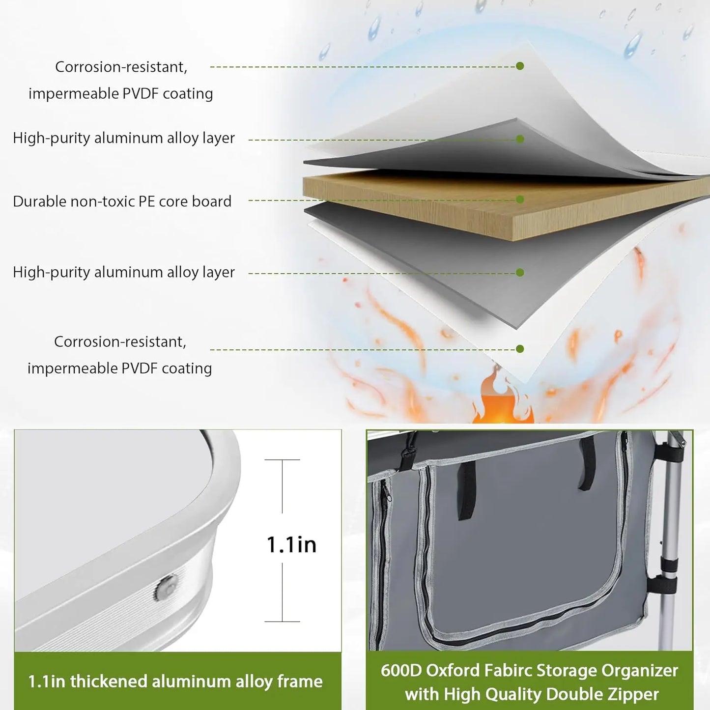 Outdoor Folding Table, Camping Table Portable Aluminum Panel Lightweight Table