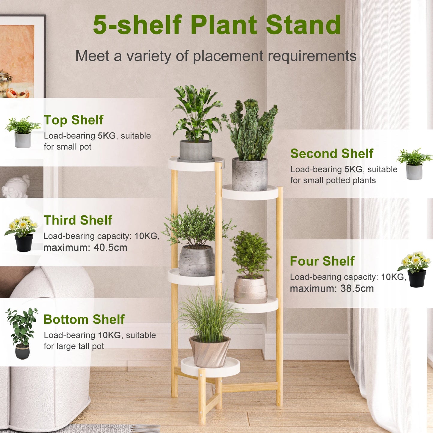 Bamboo Plant Stands Indoor/Outdoor, Corner Display Rack for Garden