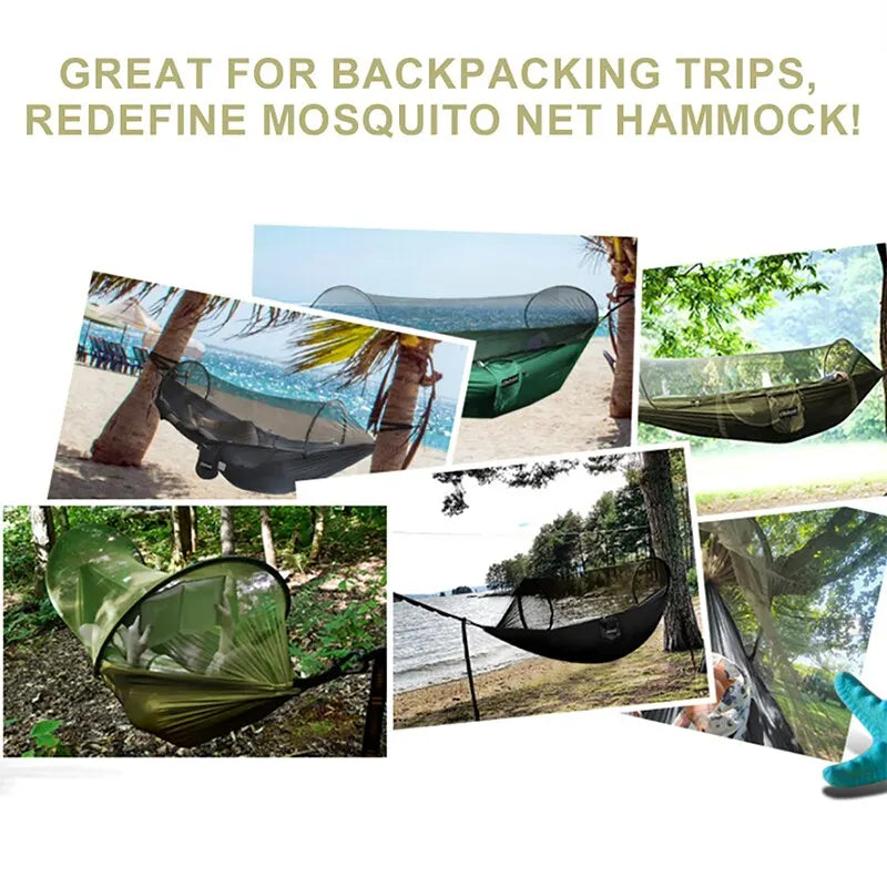 3 in 1 Camping Hammock with Mosquito Mesh Automatic Quick Opening Nylon