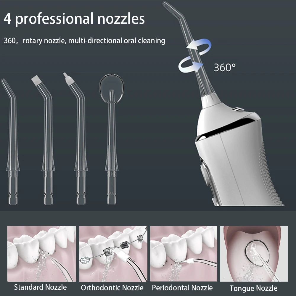 Portable Water Flosser Dental Oral Irrigator Pick 5 Modes 360°