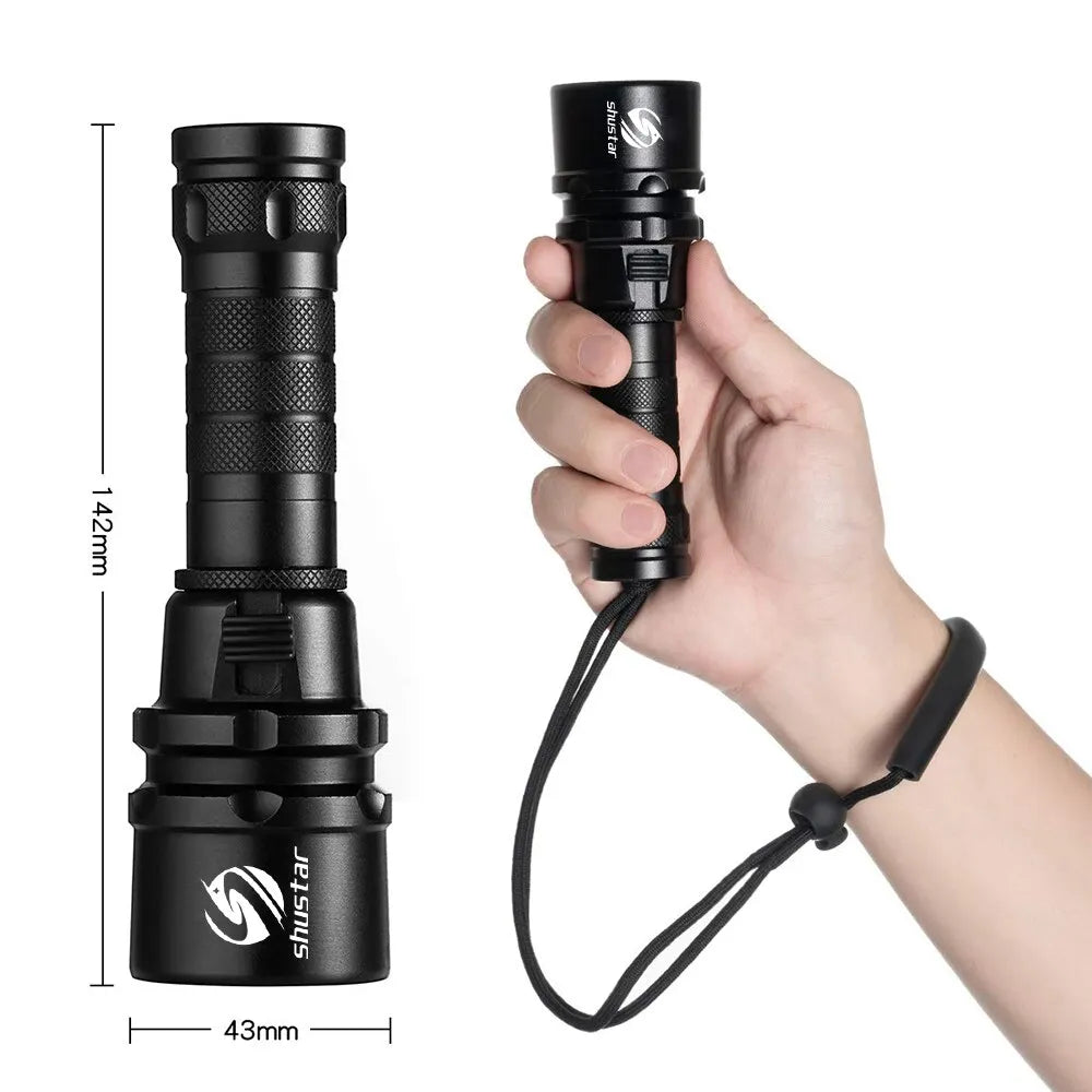 High Power Diving Flashlight Waterproof Professional Diving Light 18650 Battery With Hand Rope